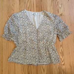 Madewell Peplum Silk Floral V Neck Blouse Size Small